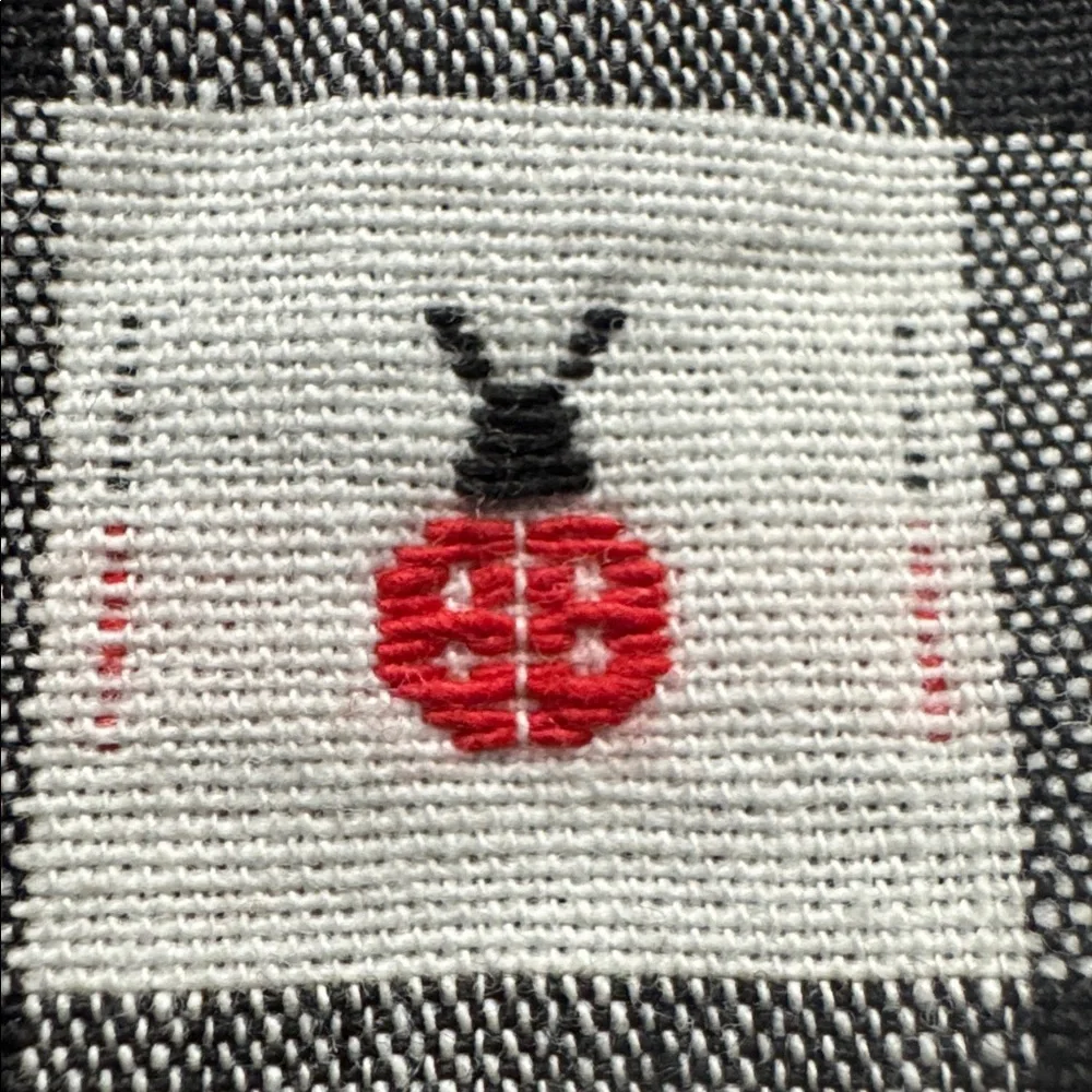📌Ladybug Gingham Pinafore Smock Apron Black White Cotton Farmhouse Cottagecore